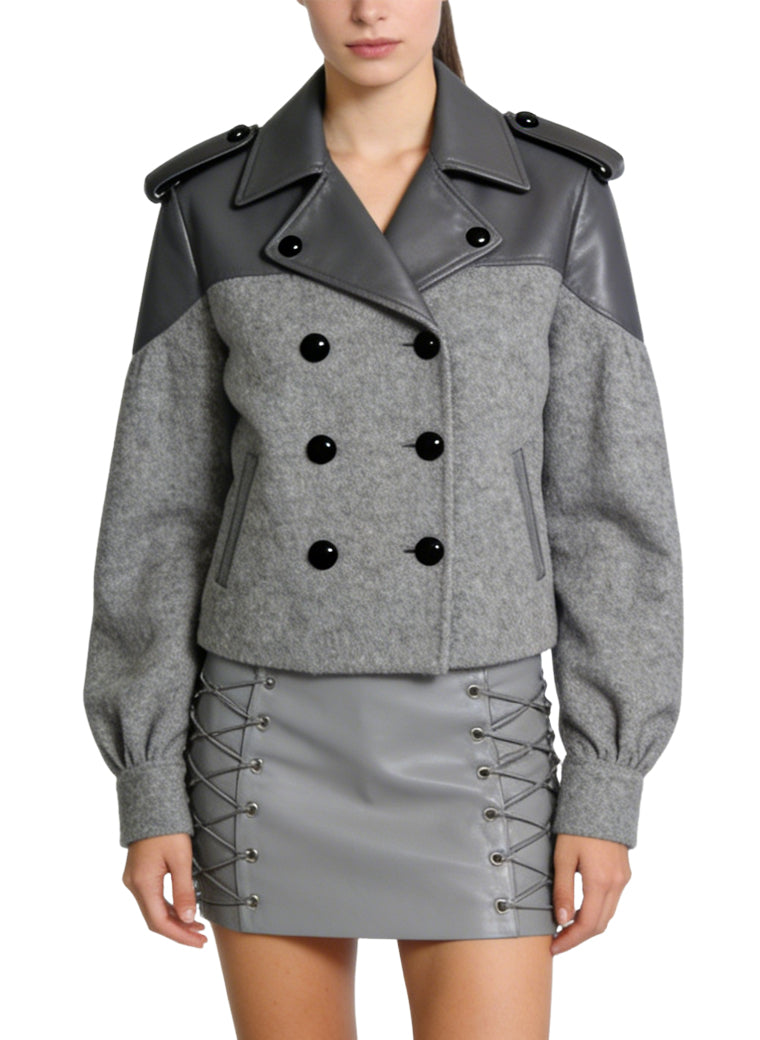 Women's Color-block Double-breasted Short Coat
