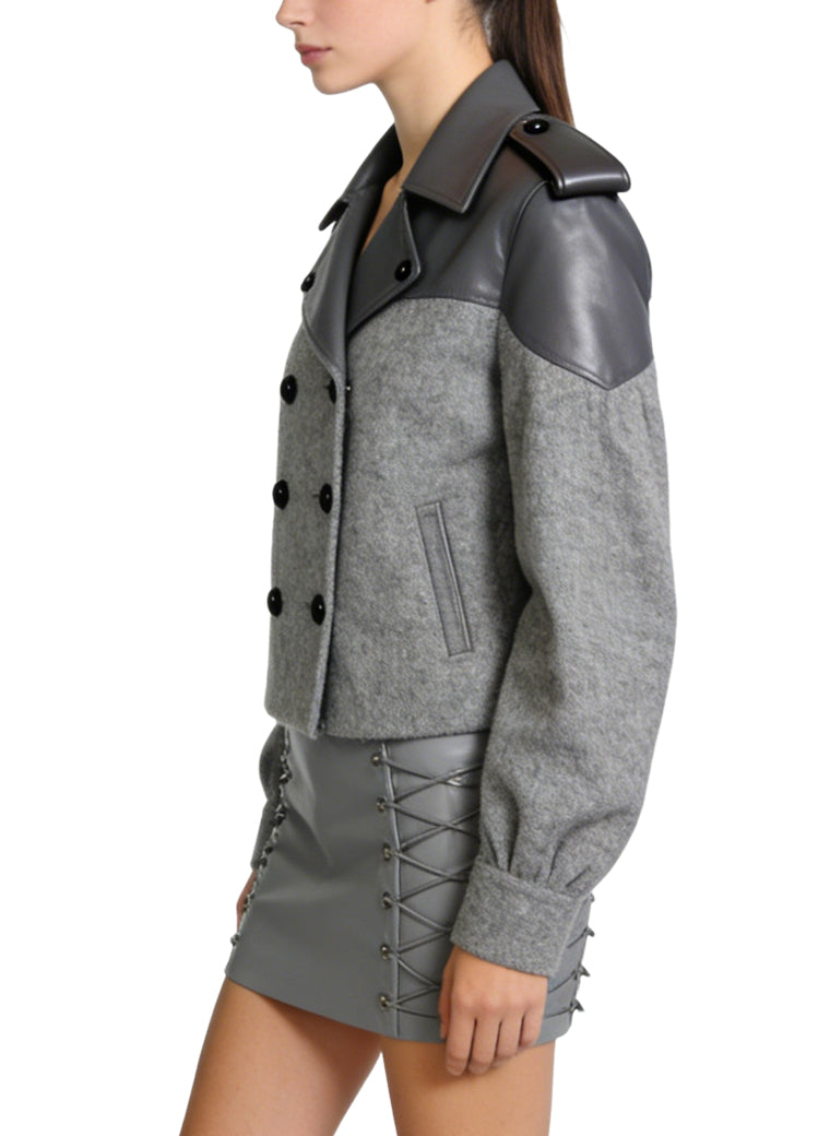 Women's Color-block Double-breasted Short Coat