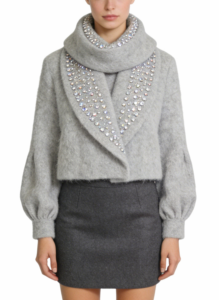 Women's Scarf-collar Wrap-front Short Coat