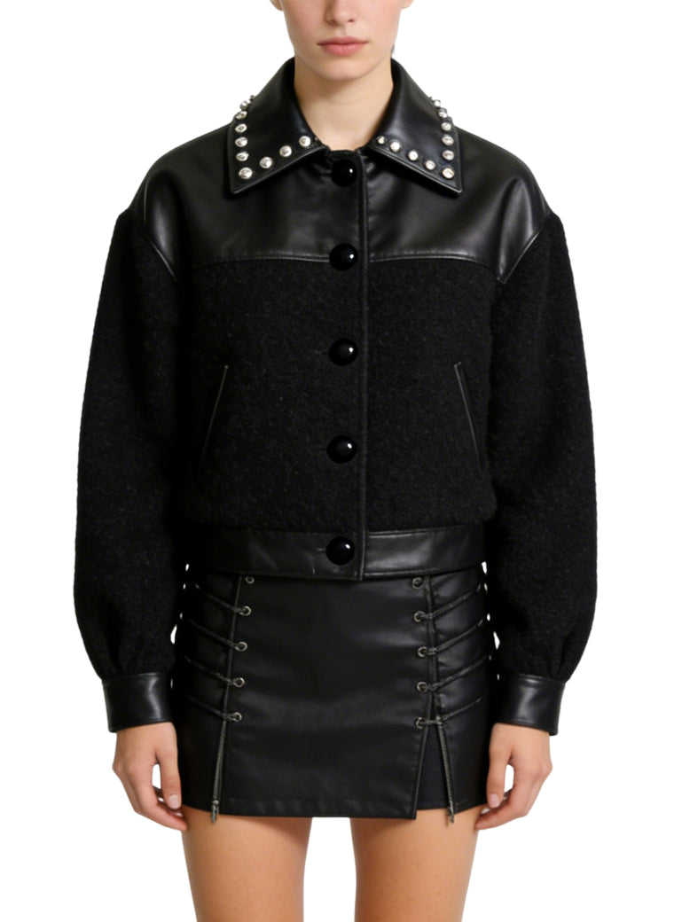 Women's Button-front Leather-style Coat