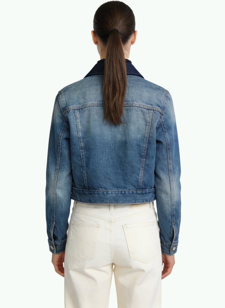 Women's Contrast-panel Denim Button-front Coat