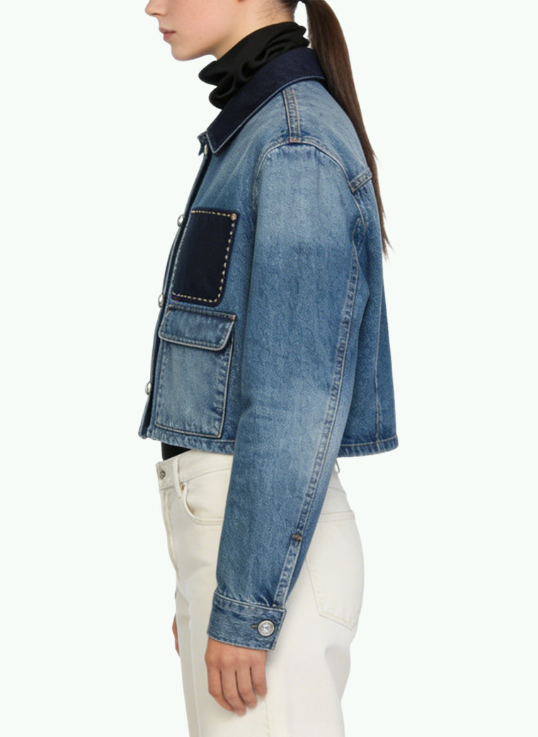 Women's Retro Contrast-panel Denim Coat