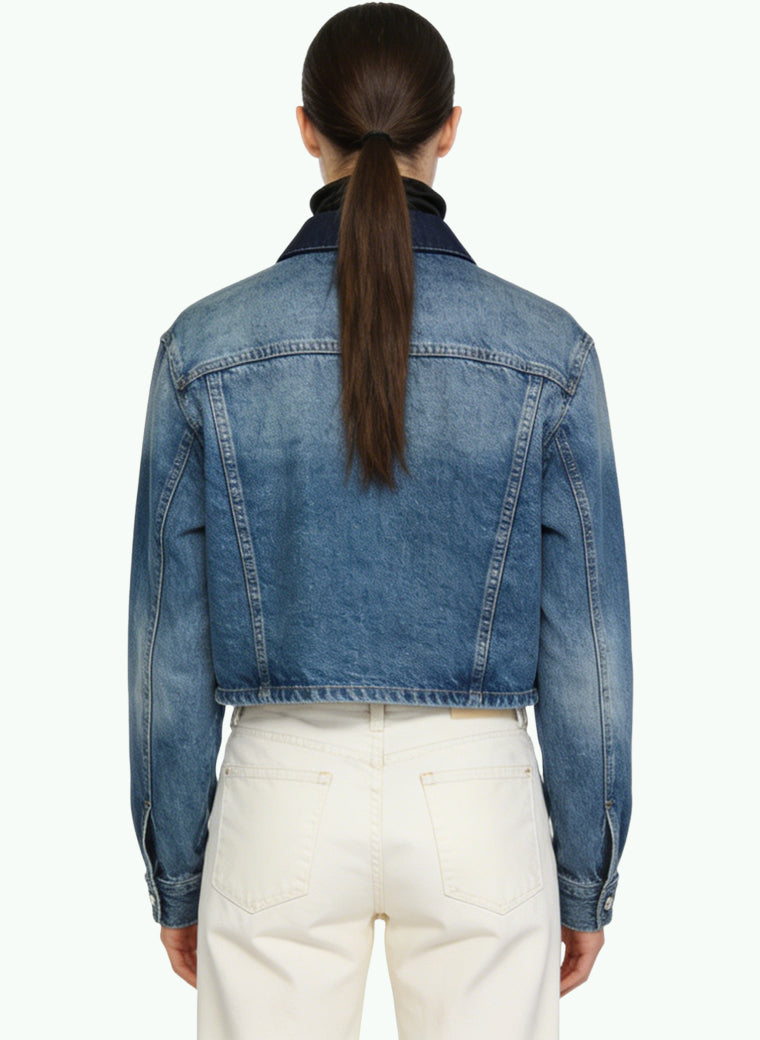 Women's Retro Contrast-panel Denim Coat