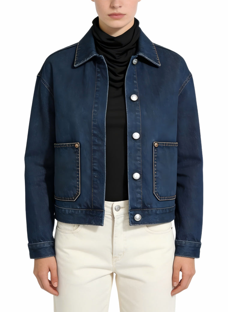 Women's Utility Pocket Denim Button-front Coat