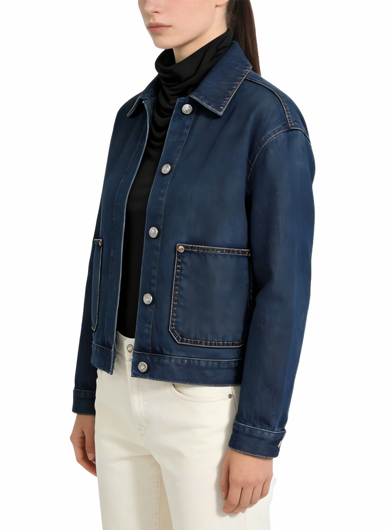 Women's Utility Pocket Denim Button-front Coat