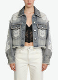 Women's Distressed Denim Cropped Coat