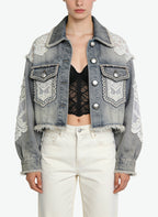 Women's Distressed Denim Cropped Coat