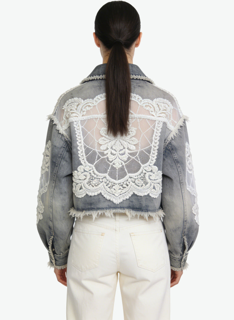 Women's Distressed Denim Cropped Coat