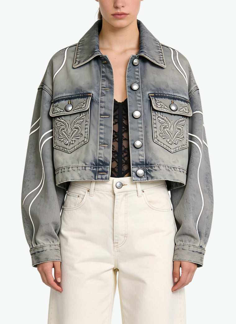 Women's Retro Denim Button-front Coat