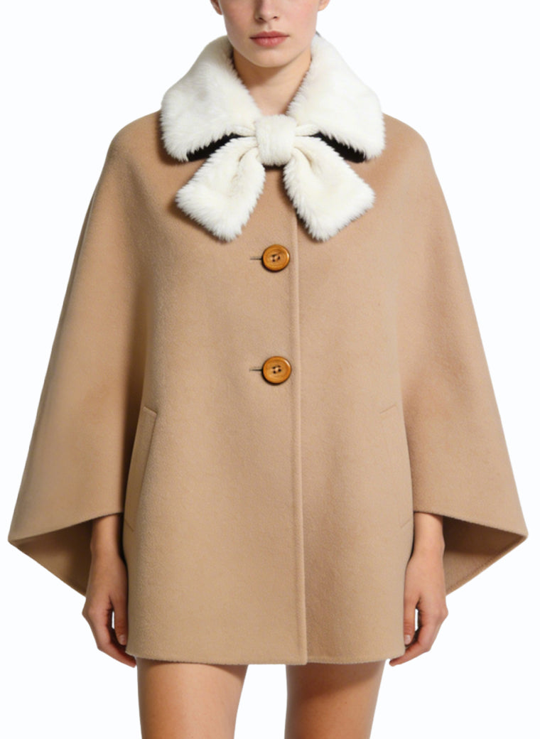 Women's Bow-collar Wrap-front Short Coat