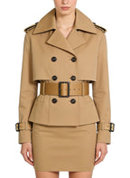 Women's Belted Waist Trench-style Short Coat