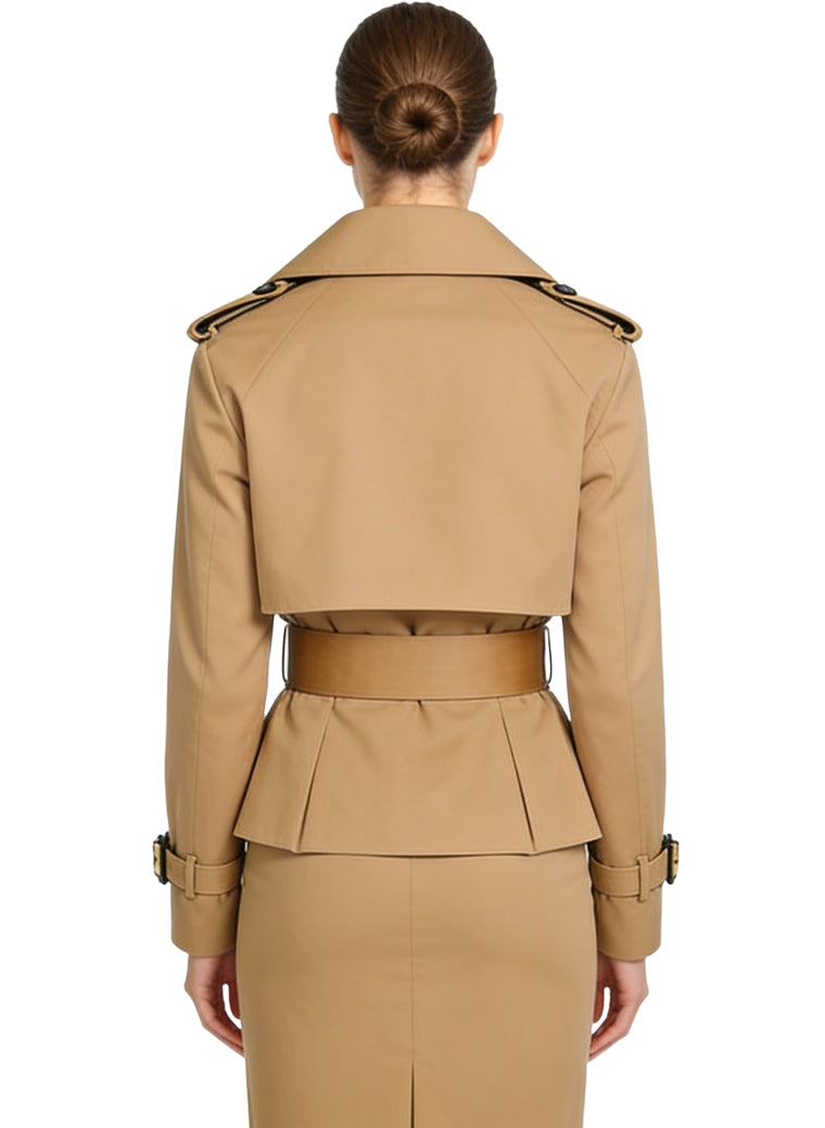 Women's Belted Waist Trench-style Short Coat