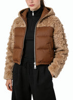 Women's Contrast-panel Fleece-lined Short Coat