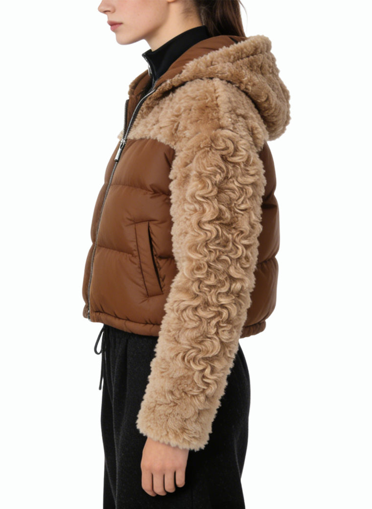 Women's Contrast-panel Fleece-lined Short Coat