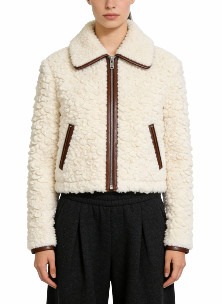Women's Lapel-collar Contrast-stitch Short Coat