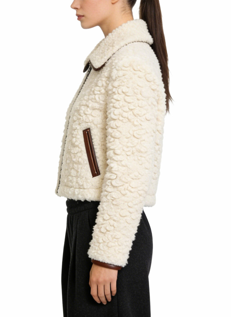 Women's Lapel-collar Contrast-stitch Short Coat