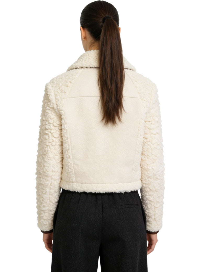Women's Lapel-collar Contrast-stitch Short Coat