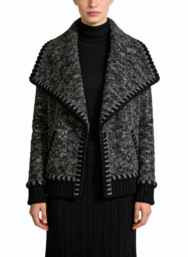 Women's Lapel Contrast-stitch Open-front Coat