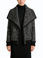 Women's Lapel Contrast-stitch Open-front Coat