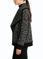 Women's Lapel Contrast-stitch Open-front Coat