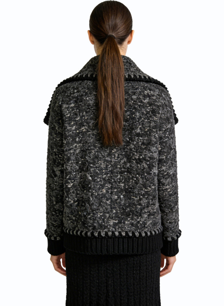 Women's Lapel Contrast-stitch Open-front Coat