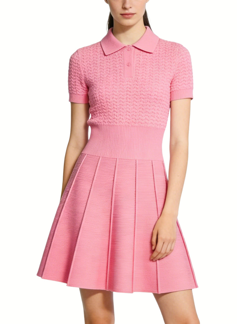 Gentle Polo Neck Fitted Waist Preppy Style Dress