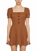 Simple Square Neck Puff Sleeve Versatile Casual Dress
