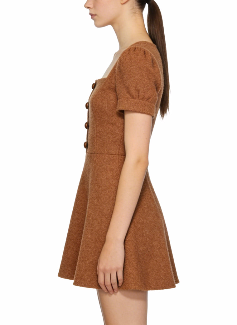 Simple Square Neck Puff Sleeve Versatile Casual Dress
