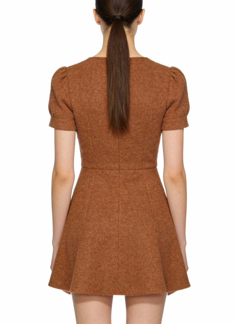 Simple Square Neck Puff Sleeve Versatile Casual Dress