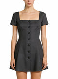 Square Neck Single-Breasted Fitted Waist Versatile Dress