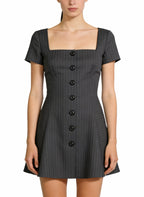 Square Neck Single-Breasted Fitted Waist Versatile Dress