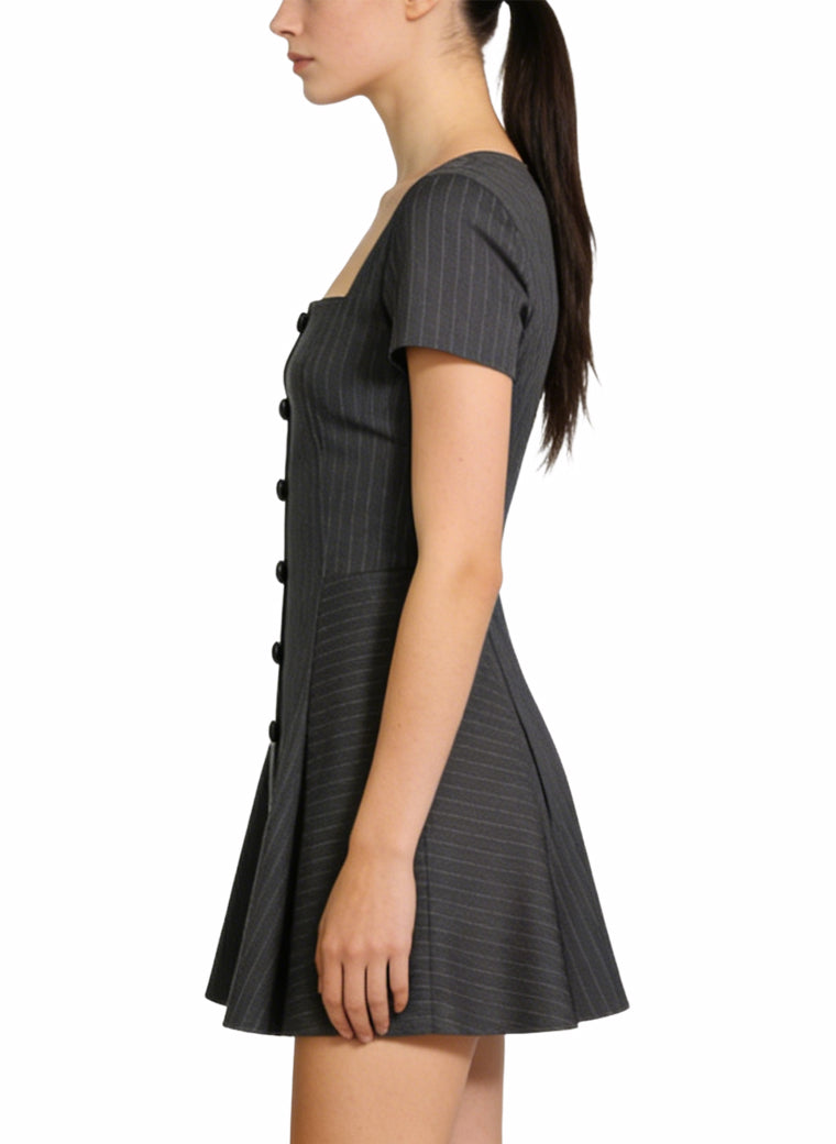 Square Neck Single-Breasted Fitted Waist Versatile Dress