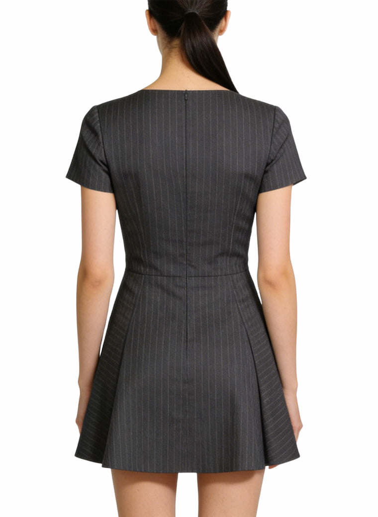 Square Neck Single-Breasted Fitted Waist Versatile Dress