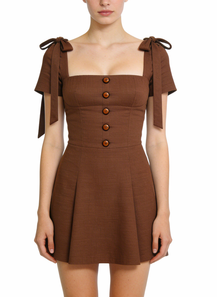 Square Neck A-Line Skirt Girlish Style Dress