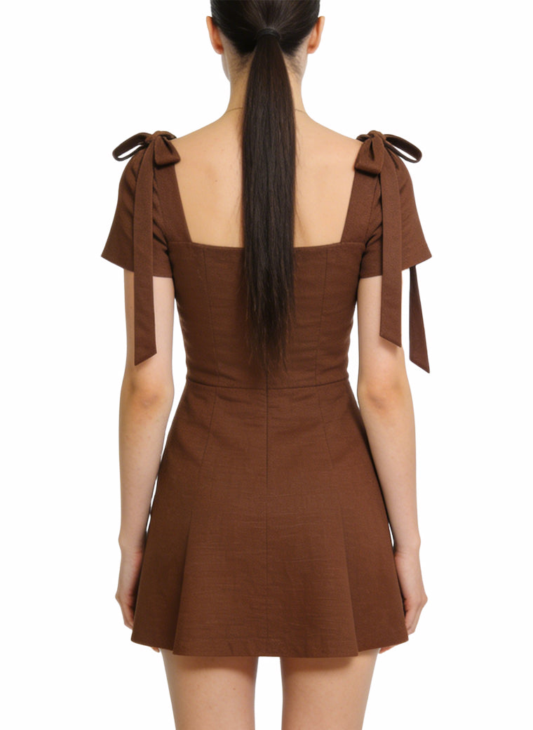 Square Neck A-Line Skirt Girlish Style Dress
