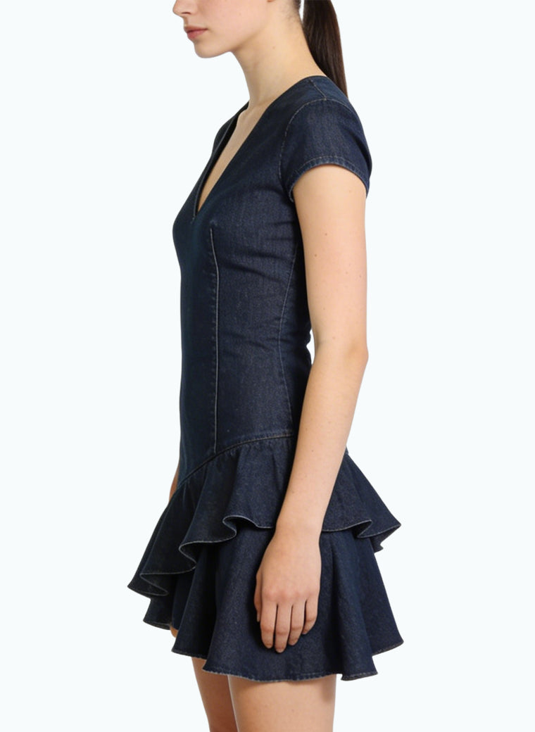 V-Neck Fitted Waist Casual Versatile Denim Style Dress