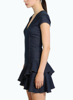 V-Neck Fitted Waist Casual Versatile Denim Style Dress