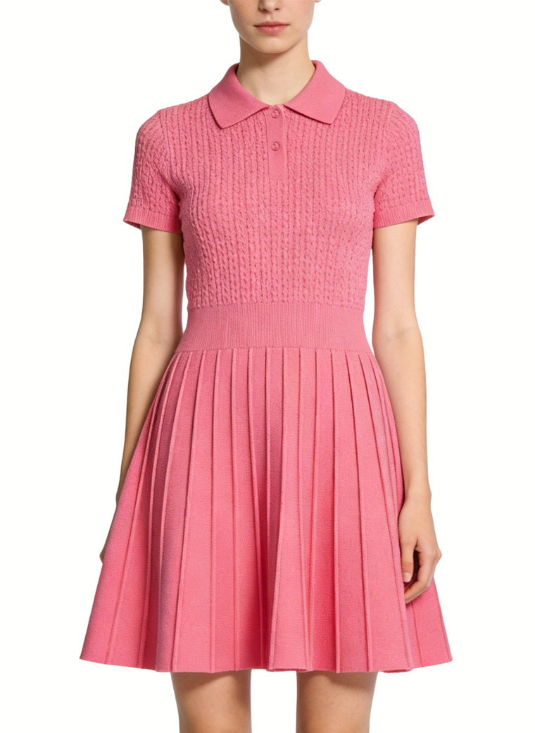 Gentle Polo Neck Fitted Waist Preppy Style Dress