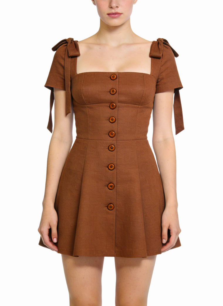 Square Neck A-Line Skirt Retro Style Dress