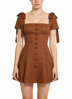 Square Neck A-Line Skirt Retro Style Dress
