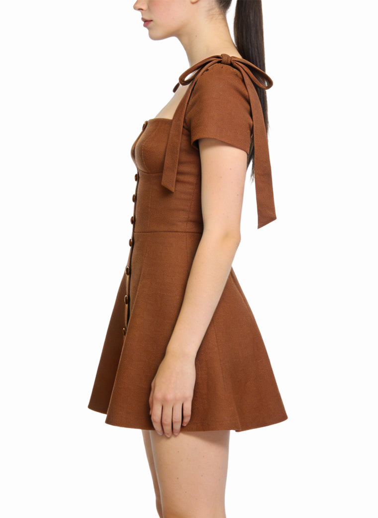 Square Neck A-Line Skirt Retro Style Dress