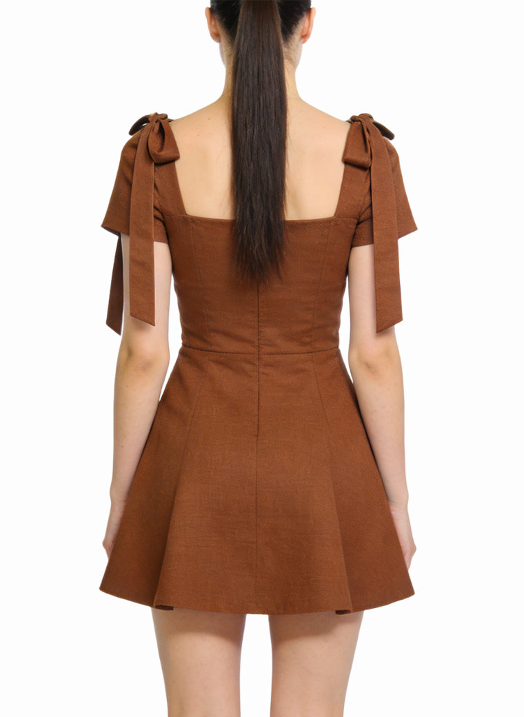 Square Neck A-Line Skirt Retro Style Dress