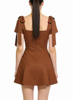Square Neck A-Line Skirt Retro Style Dress