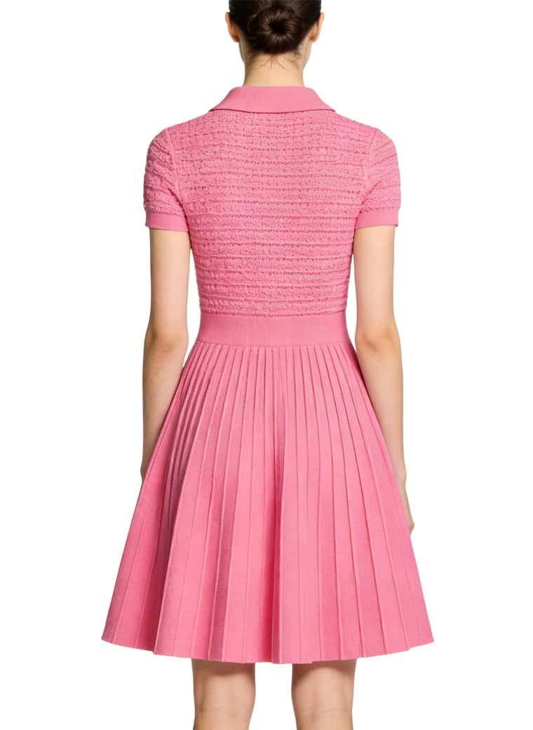 Gentle Polo Neck Fitted Waist Preppy Style Dress