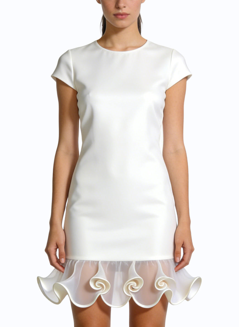 Round Neck Short Sleeve Fitted Waist Elegant Dress