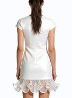 Round Neck Short Sleeve Fitted Waist Elegant Dress