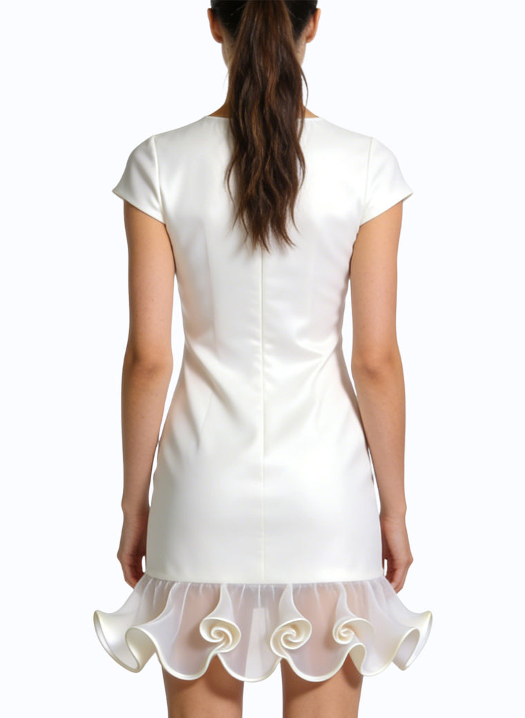 Round Neck Short Sleeve Fitted Waist Elegant Dress