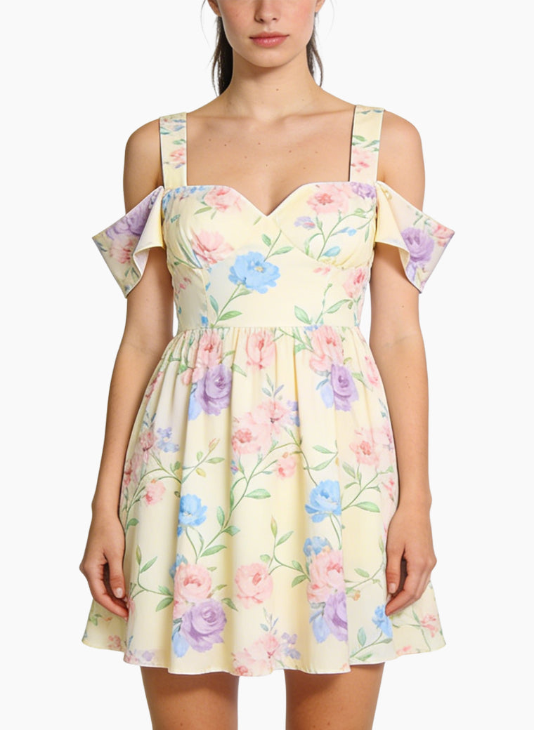 Square Neck Off-Shoulder Floral Dress for Women