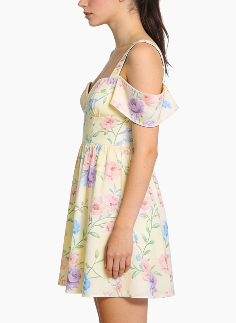 Square Neck Off-Shoulder Floral Dress for Women