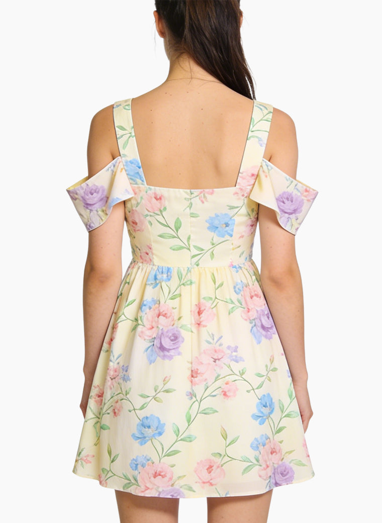 Square Neck Off-Shoulder Floral Dress for Women